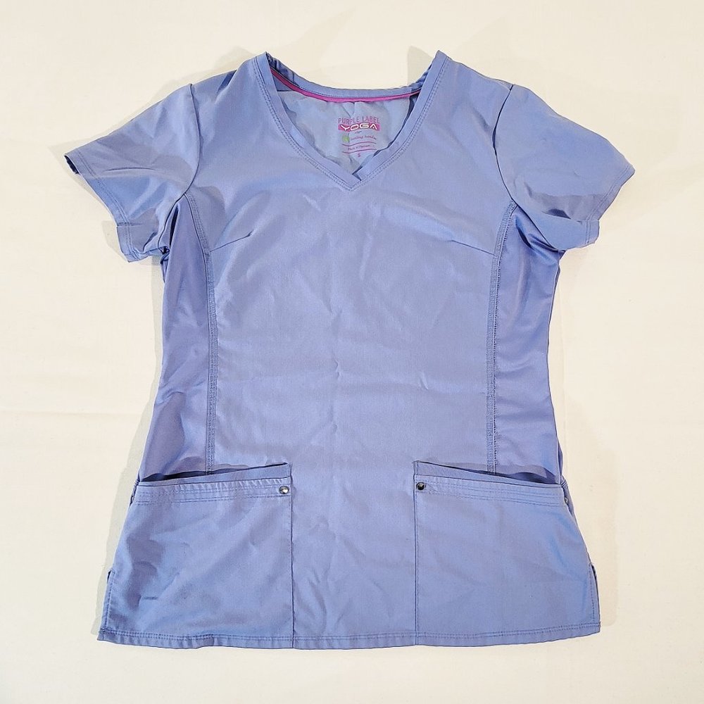 Healing Hands Purple Label Yoga Scrubs Women's Small Top Light Blue